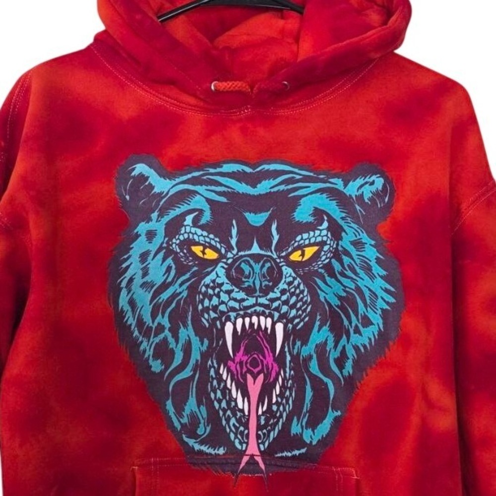 MNWKA Red Tie Dye‎ Bear Graphic Hoodie Mens Medium IND4000C Made in USA